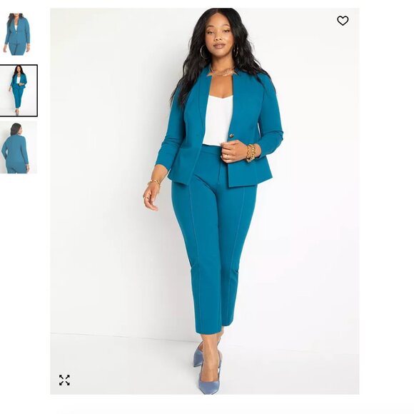 ELOQUII The Ultimate Stretch Cropped Stove Pipe Straight Leg Teal Pants Size 24R - Picture 1 of 3